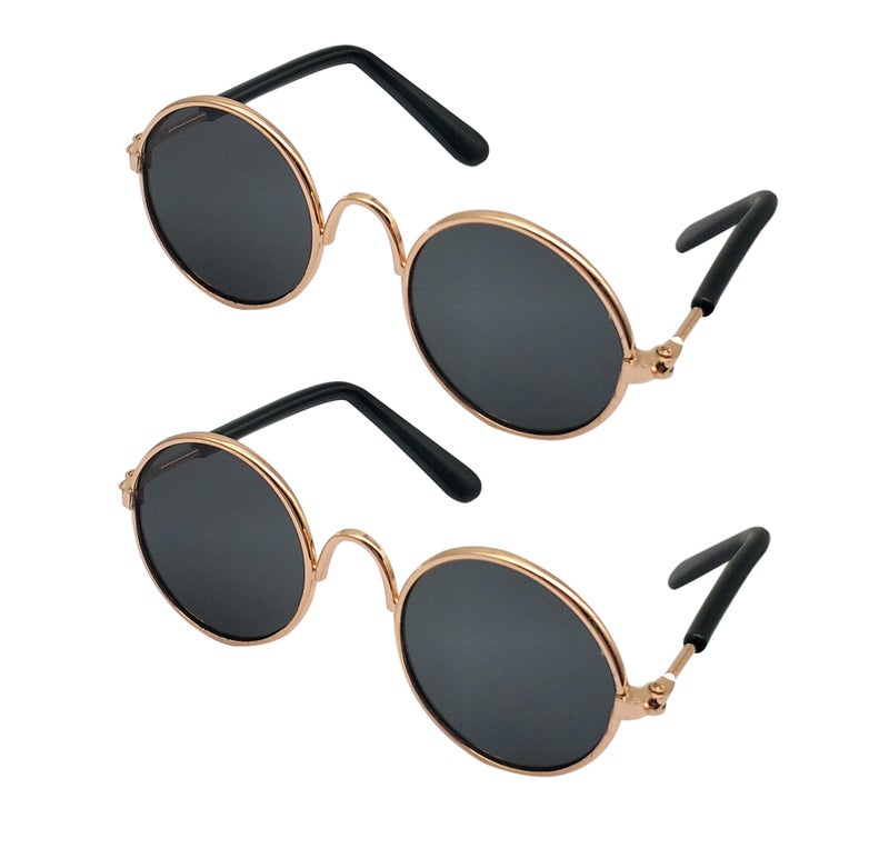 YAODHAOD Pet Sunglasses Classic Retro Circular Metal Prince Sunglasses Funny Cute Puppy Cat Teacher Bachelor Cosplay Glasses Pet Photos Props for Small Dog Catï¼ˆ2 Packï¼‰ (Black) - Image 1